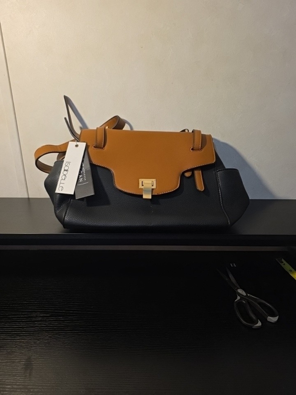 ISABELLE Two-Tone Black and Tan Vegan Shoulder Bag Purse